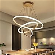 Modern LED 3 Ring Pendant Chandelier Light | Contemporary Hanging Ceiling Lamp | Warm White Decorative Lighting Fixture | Gold Finish | Ideal for Dining Room, Living Room, Kitchen Island & Hall